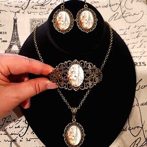 🗼Antique Bronze  Eifel Tower Cameo Cabochon Jewelry Set